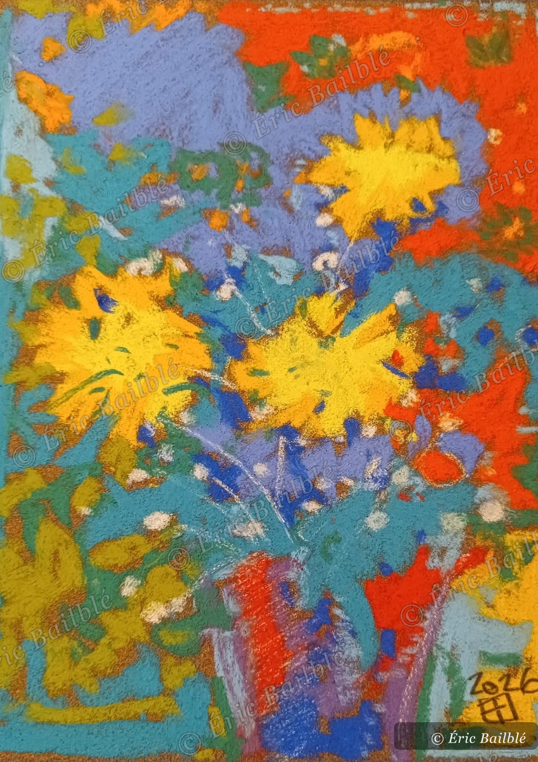 Quatre soleils, pastel d'Éric Bailblé