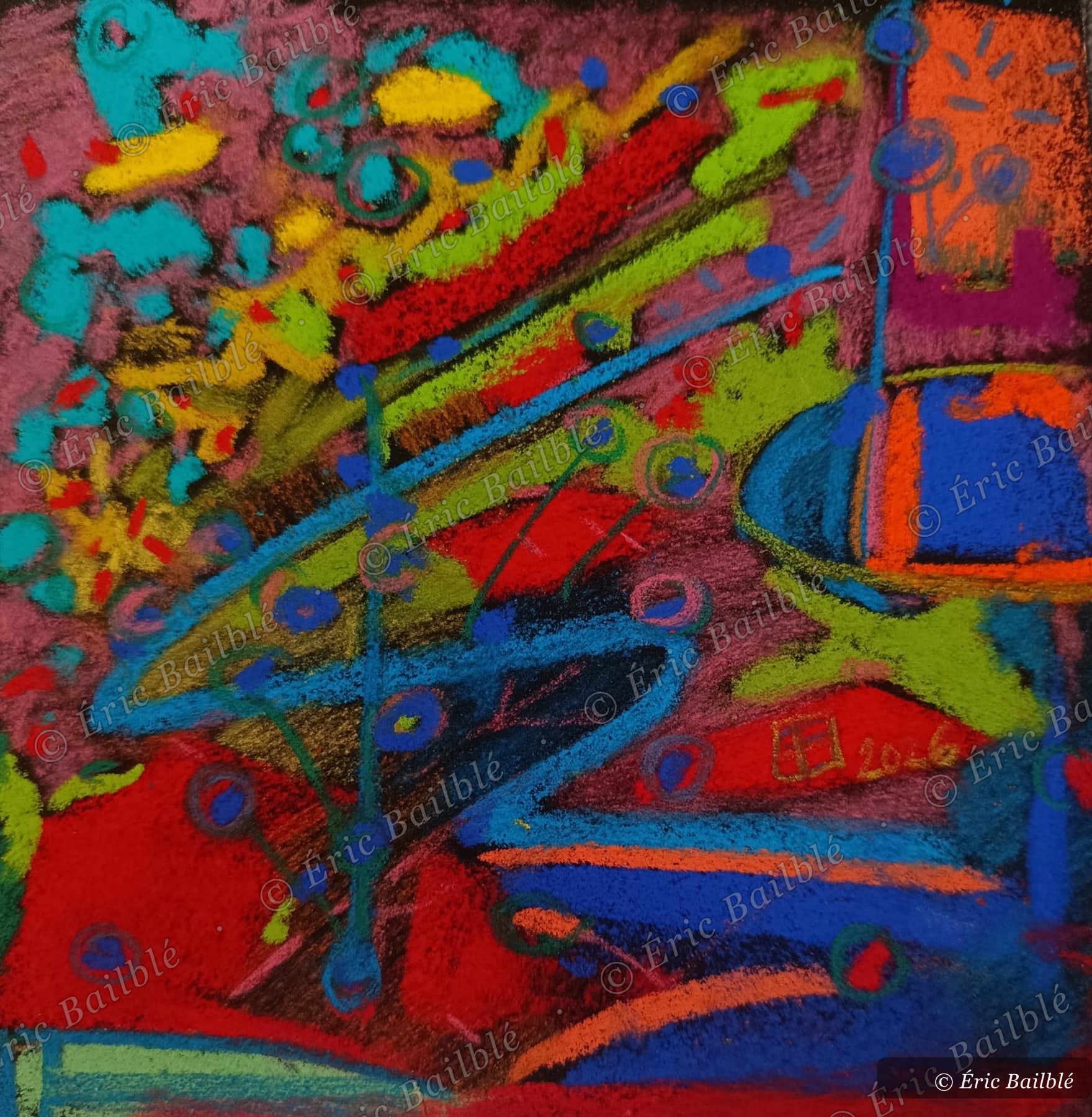 Brique et vert acide, pastel d'Éric Bailblé