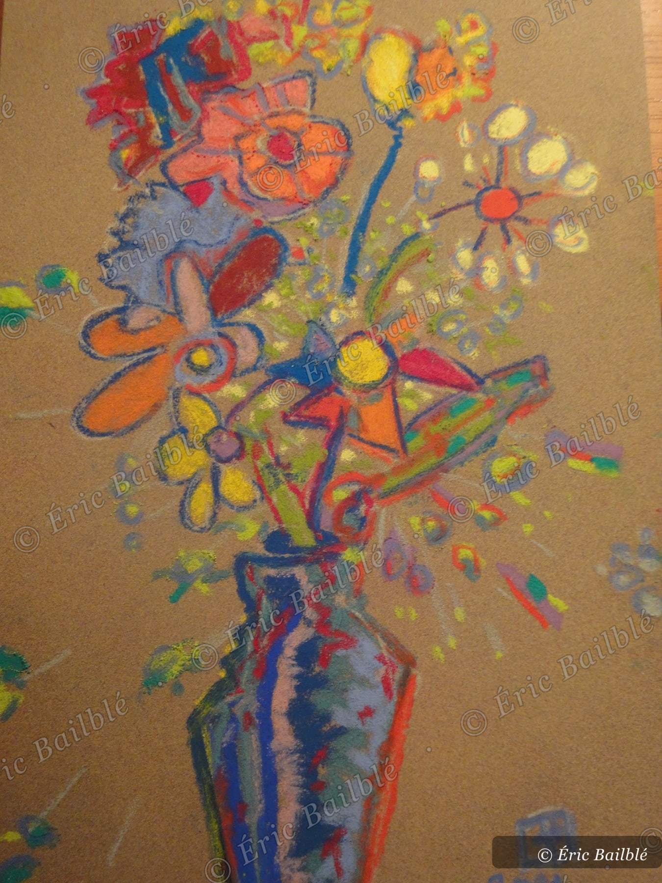 Bouquet, vase bleu