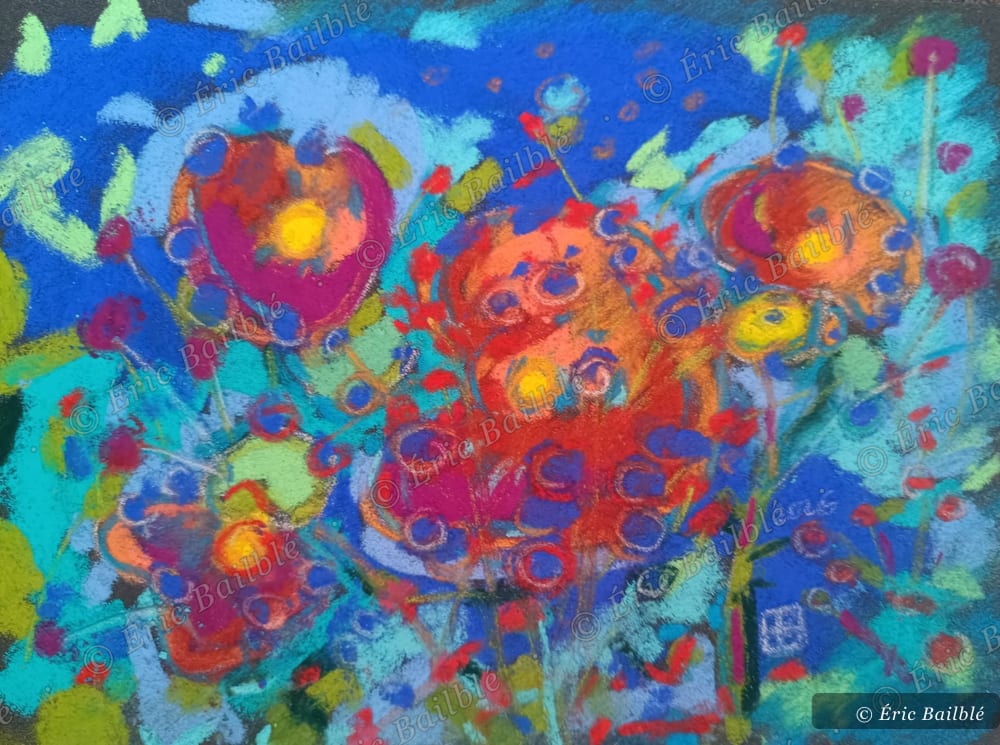 Trois têtes rouges, pastel d'Éric Bailblé