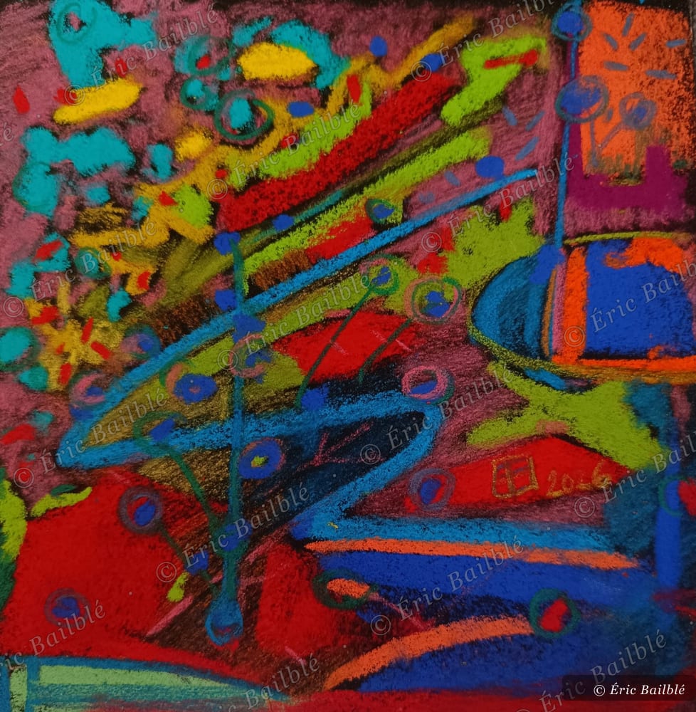 Brique et vert acide, pastel d'Éric Bailblé