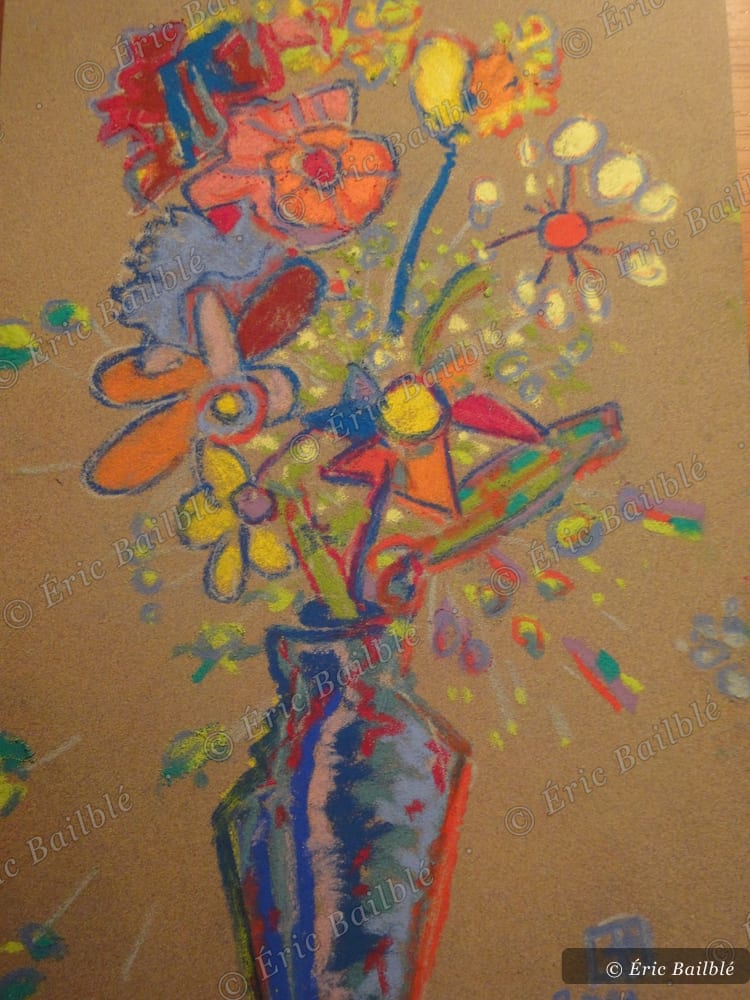 Bouquet, vase bleu